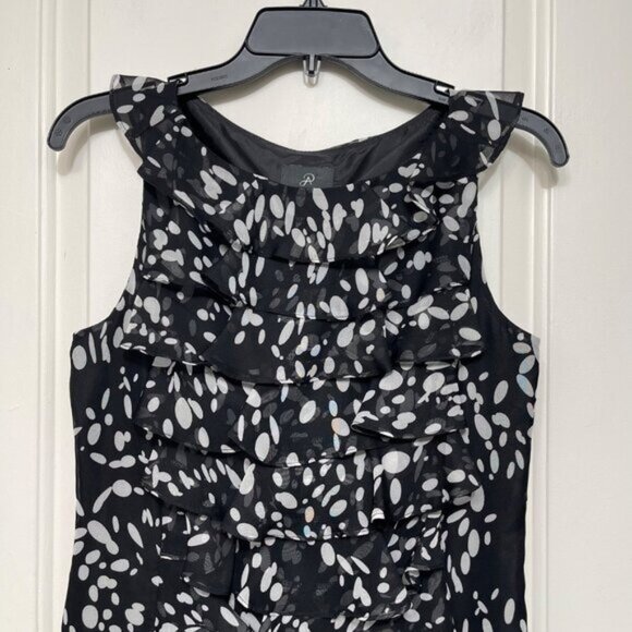 Adrianna Papell Sleeveless Black & White Tiered Ruffle Mini Dress Size 6 - Picture 8 of 11